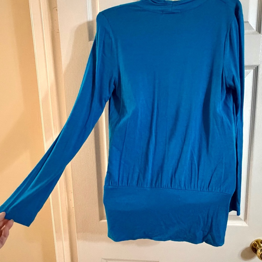 Karen Kane Blue Faux Wrap Draped Long Sleeve Top Size L - Picture 3 of 4